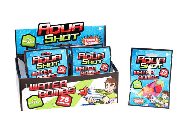 24x 75 Aqua Shot Water Bombs With Filler Nozzle, by HTI Toys