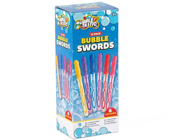 12x Bubble Tastic Mini Bubble Swords, 24.5cm Assorted Colours