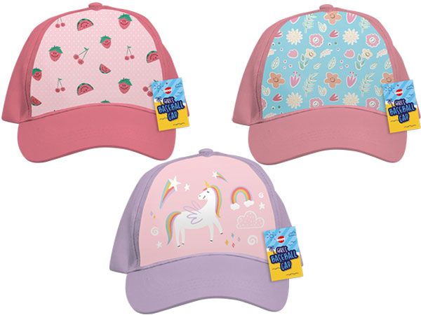 24x Girls Printed Baseball Caps In Assorted Sizes and Colours